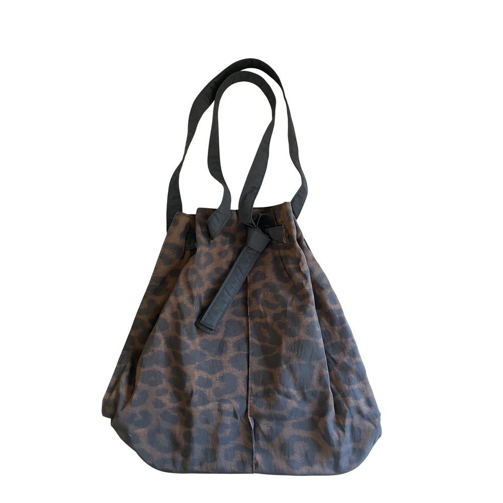Leopard Print Slouchy Nylon Tote Bag Black Animal Pattern Knotted Shoulder Bag
